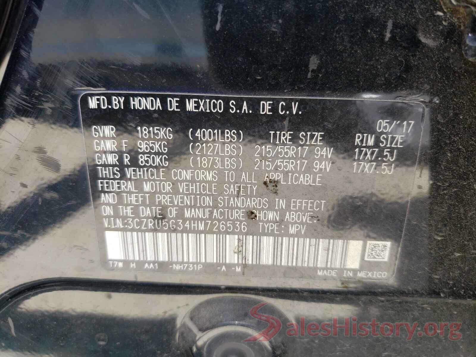 3CZRU5G34HM726536 2017 HONDA HR-V