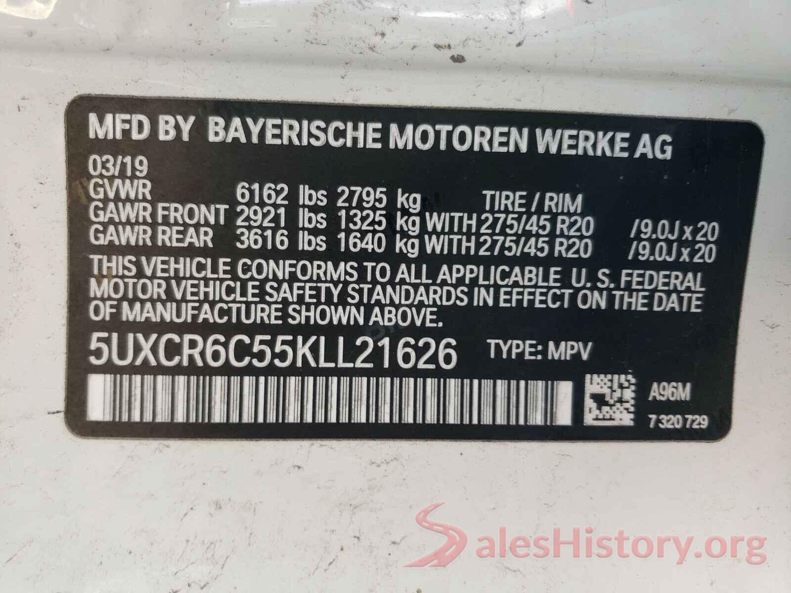 5UXCR6C55KLL21626 2019 BMW X5