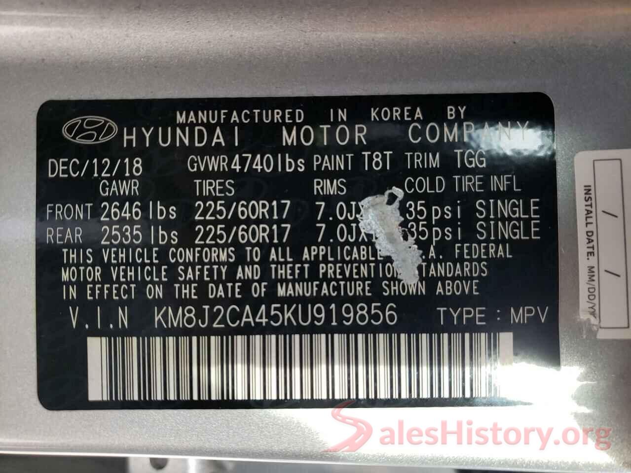 KM8J2CA45KU919856 2019 HYUNDAI TUCSON