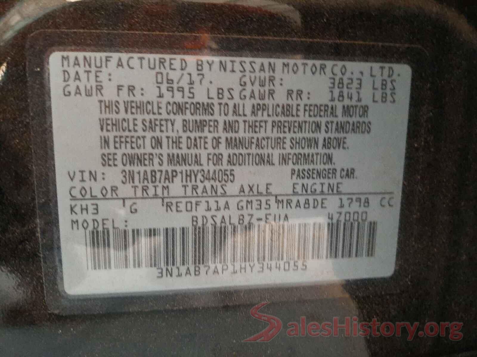 3N1AB7AP1HY344055 2017 NISSAN SENTRA