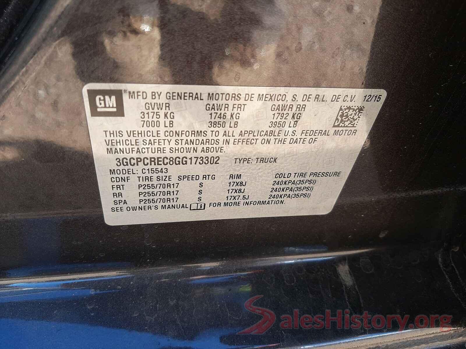 3GCPCREC8GG173302 2016 CHEVROLET SILVERADO