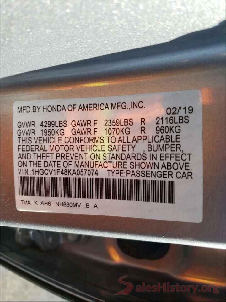 1HGCV1F48KA057074 2019 HONDA ACCORD