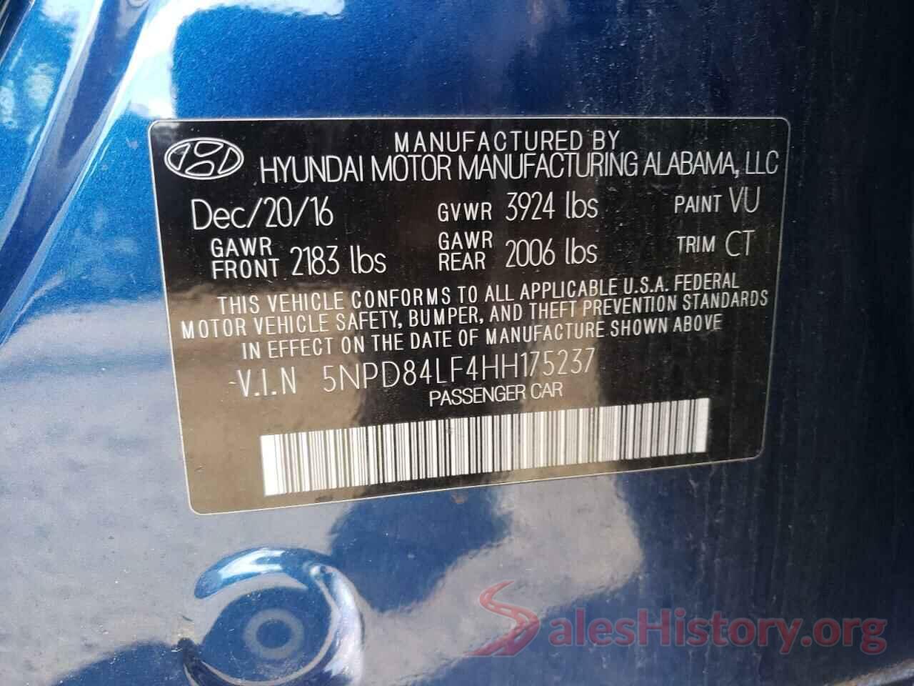 5NPD84LF4HH175237 2017 HYUNDAI ELANTRA