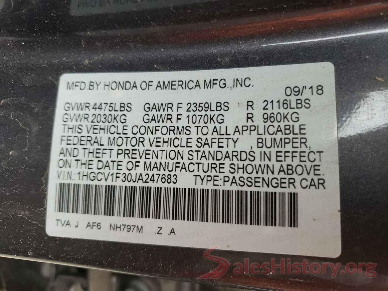 1HGCV1F30JA247683 2018 HONDA ACCORD