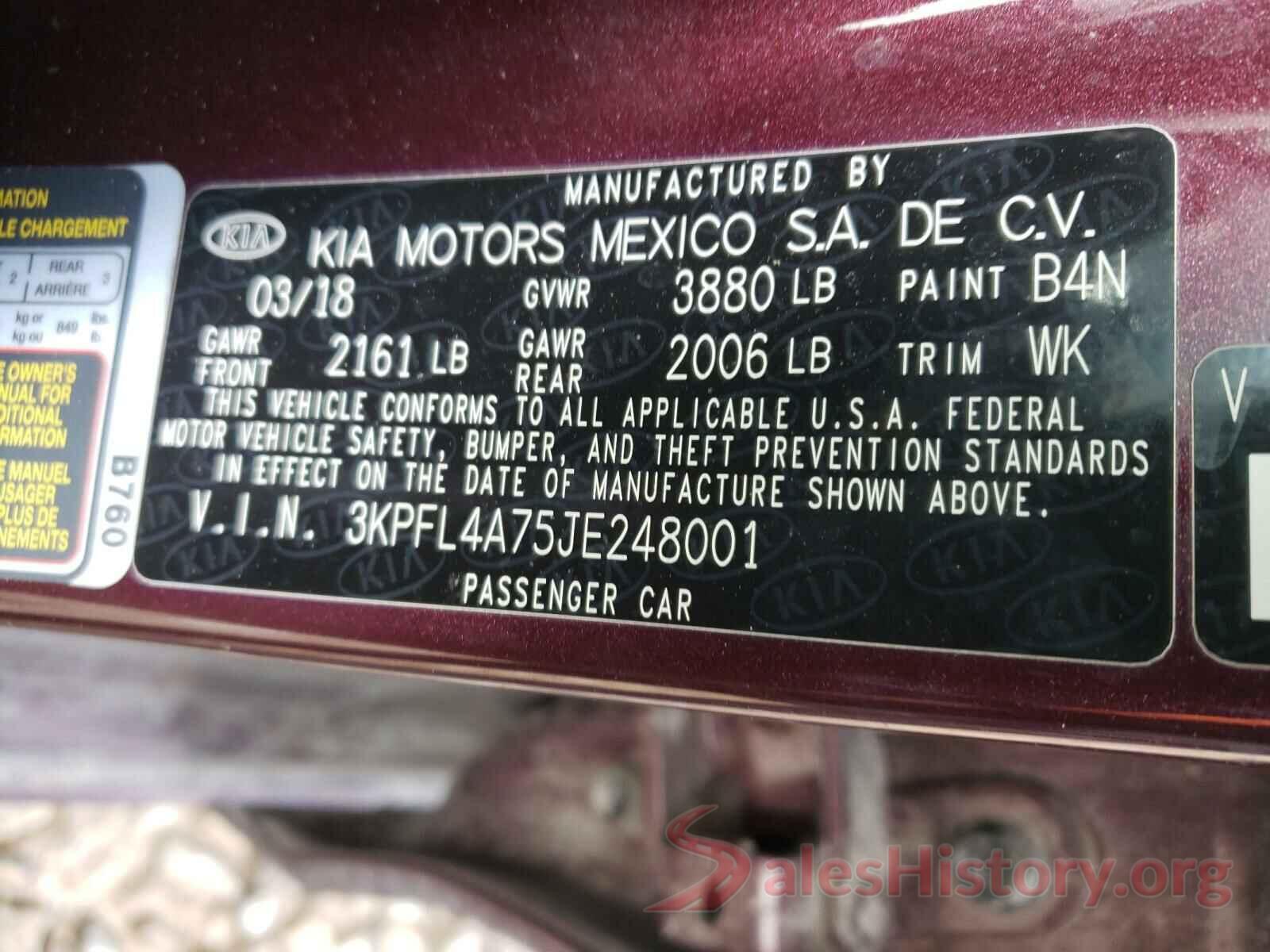 3KPFL4A75JE248001 2018 KIA FORTE