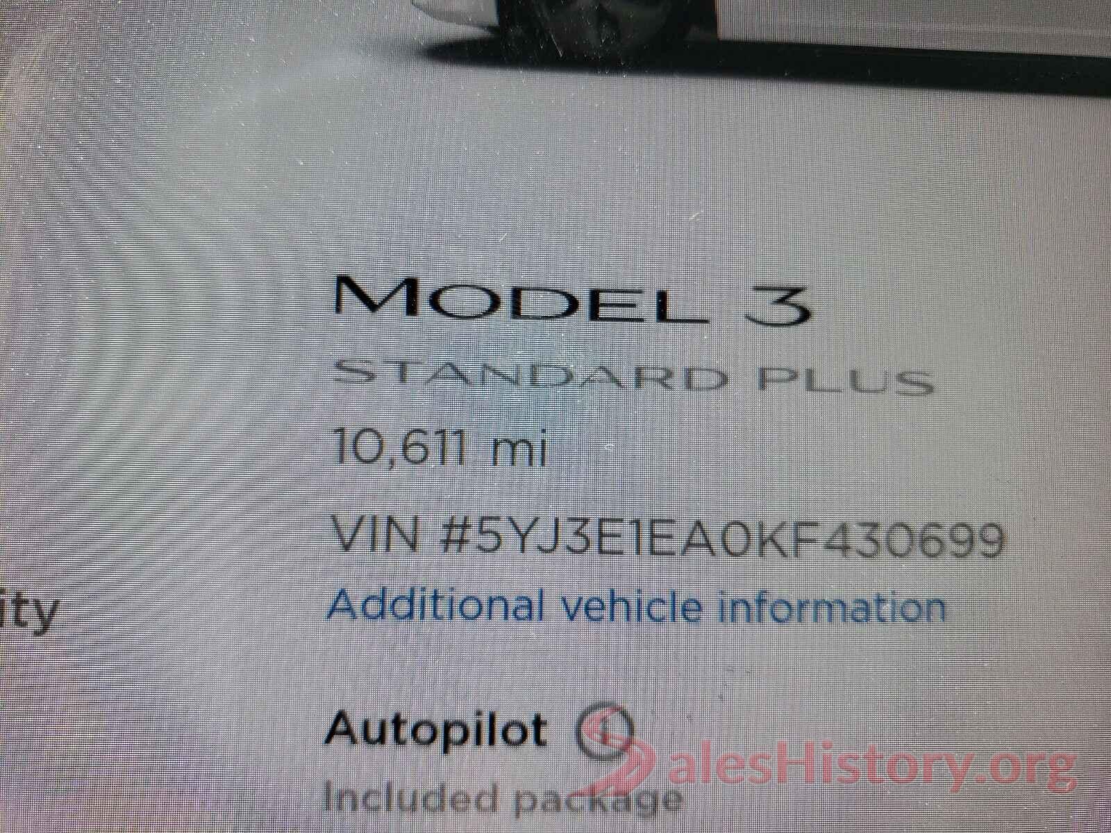 5YJ3E1EA0KF430699 2019 TESLA MODEL 3