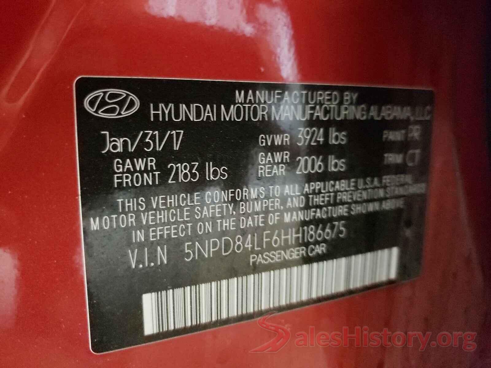 5NPD84LF6HH186675 2017 HYUNDAI ELANTRA