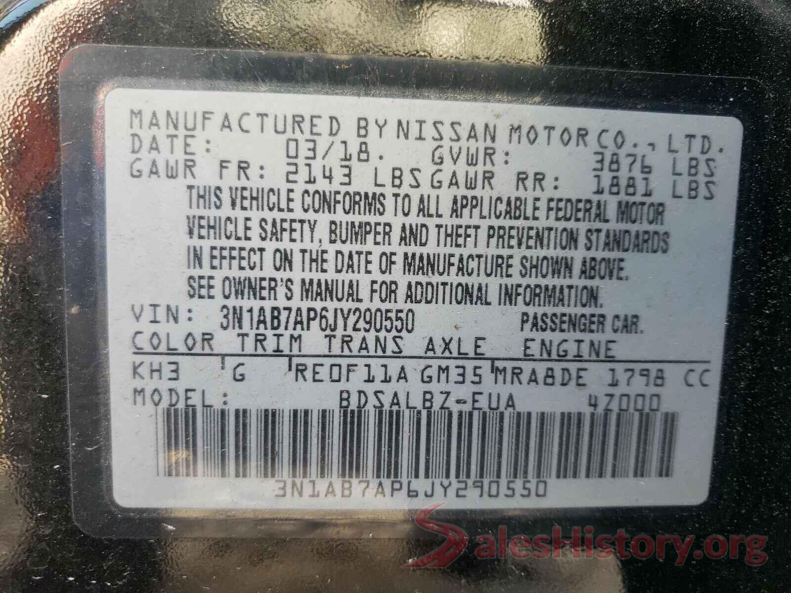 3N1AB7AP6JY290550 2018 NISSAN SENTRA