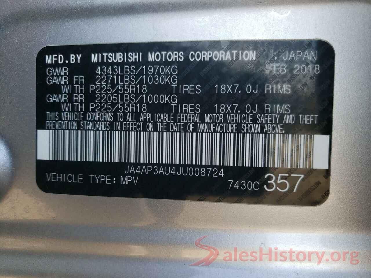 JA4AP3AU4JU008724 2018 MITSUBISHI OUTLANDER