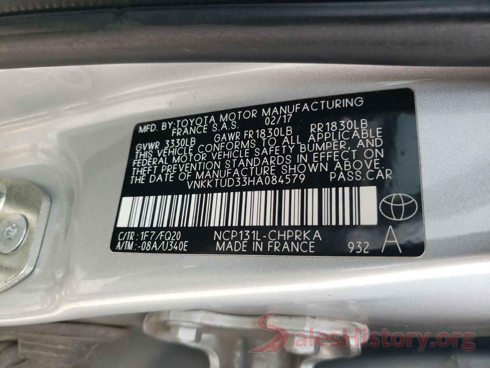 VNKKTUD33HA084579 2017 TOYOTA YARIS