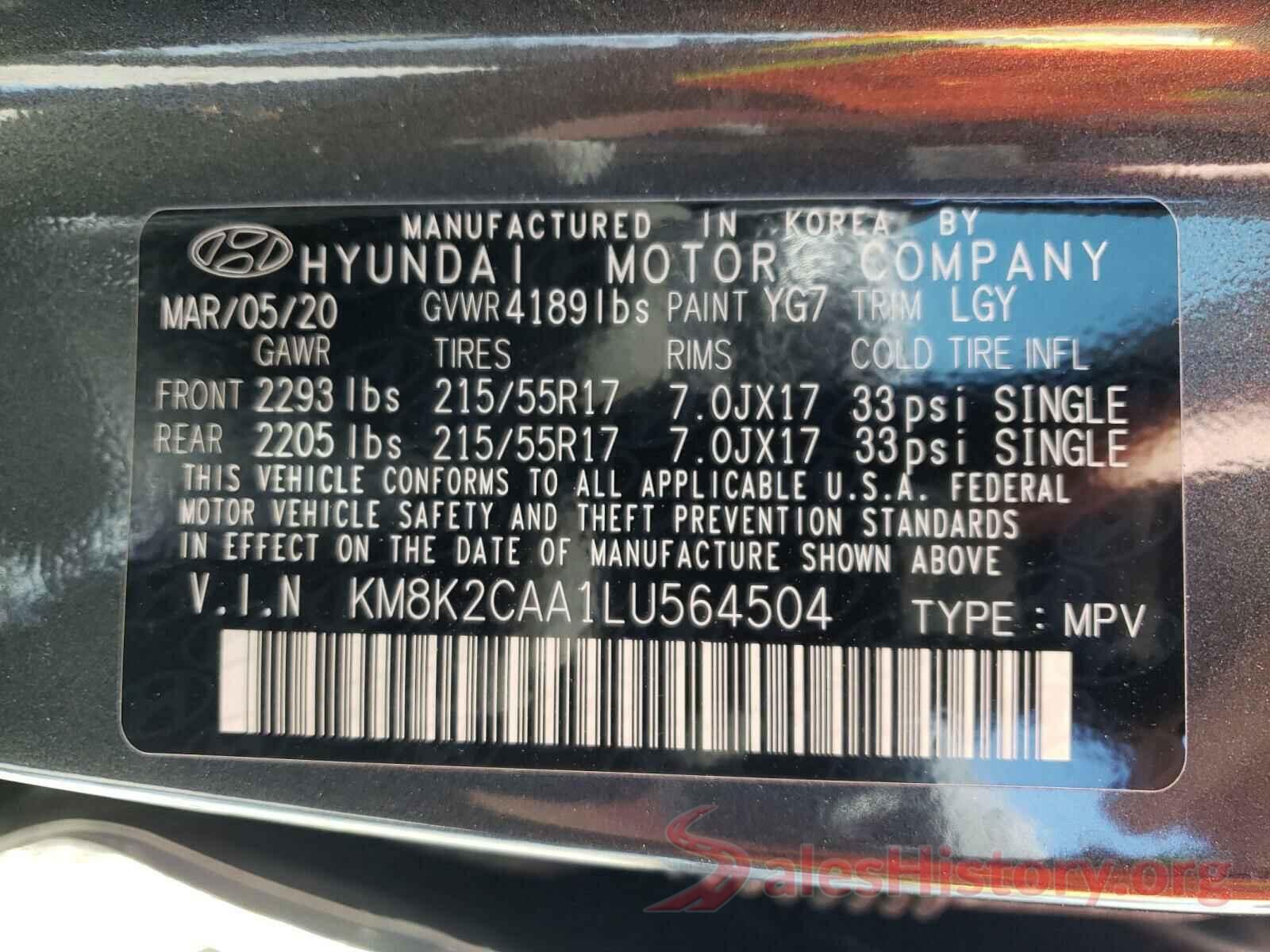 KM8K2CAA1LU564504 2020 HYUNDAI KONA