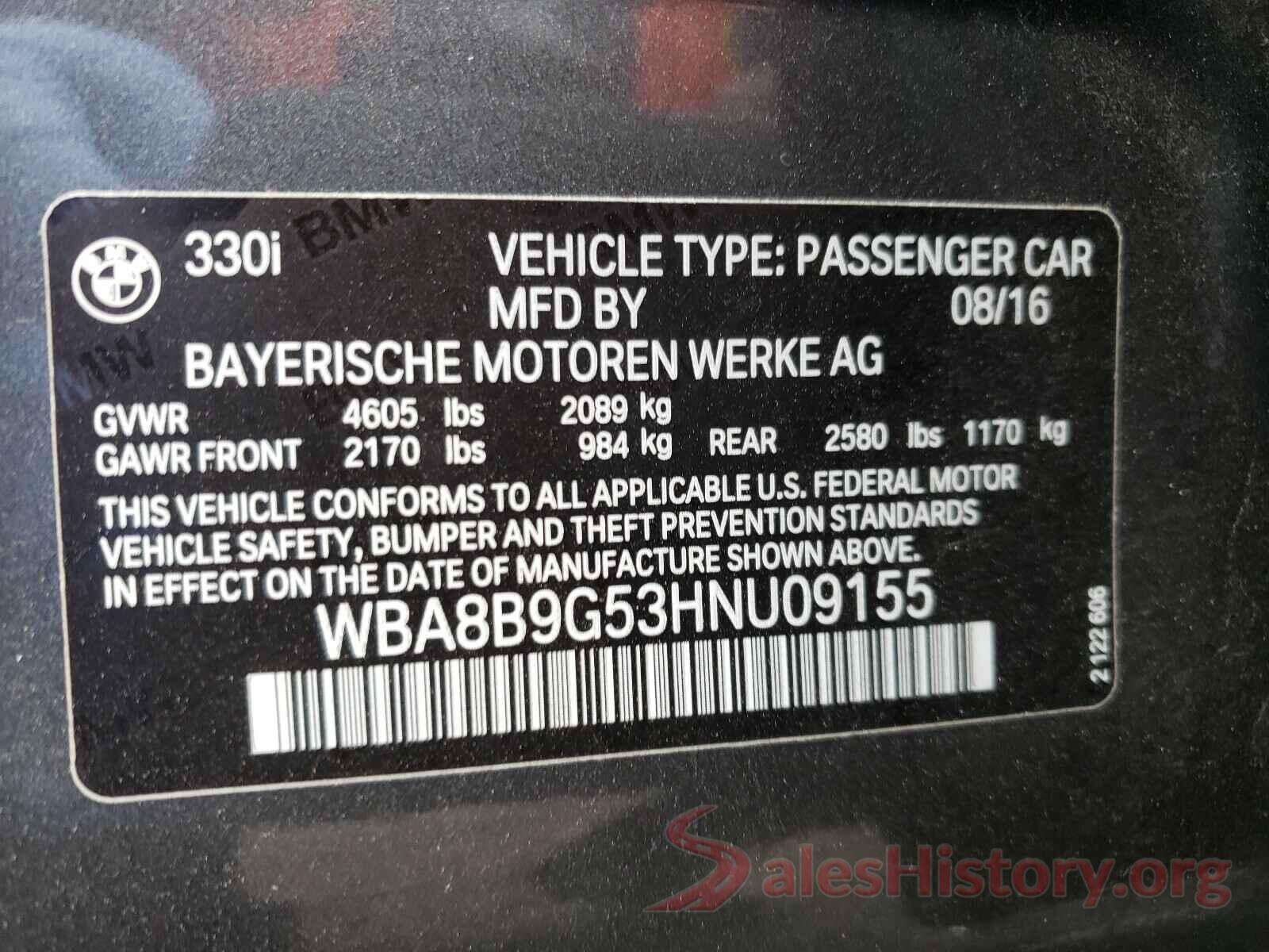 WBA8B9G53HNU09155 2017 BMW 3 SERIES