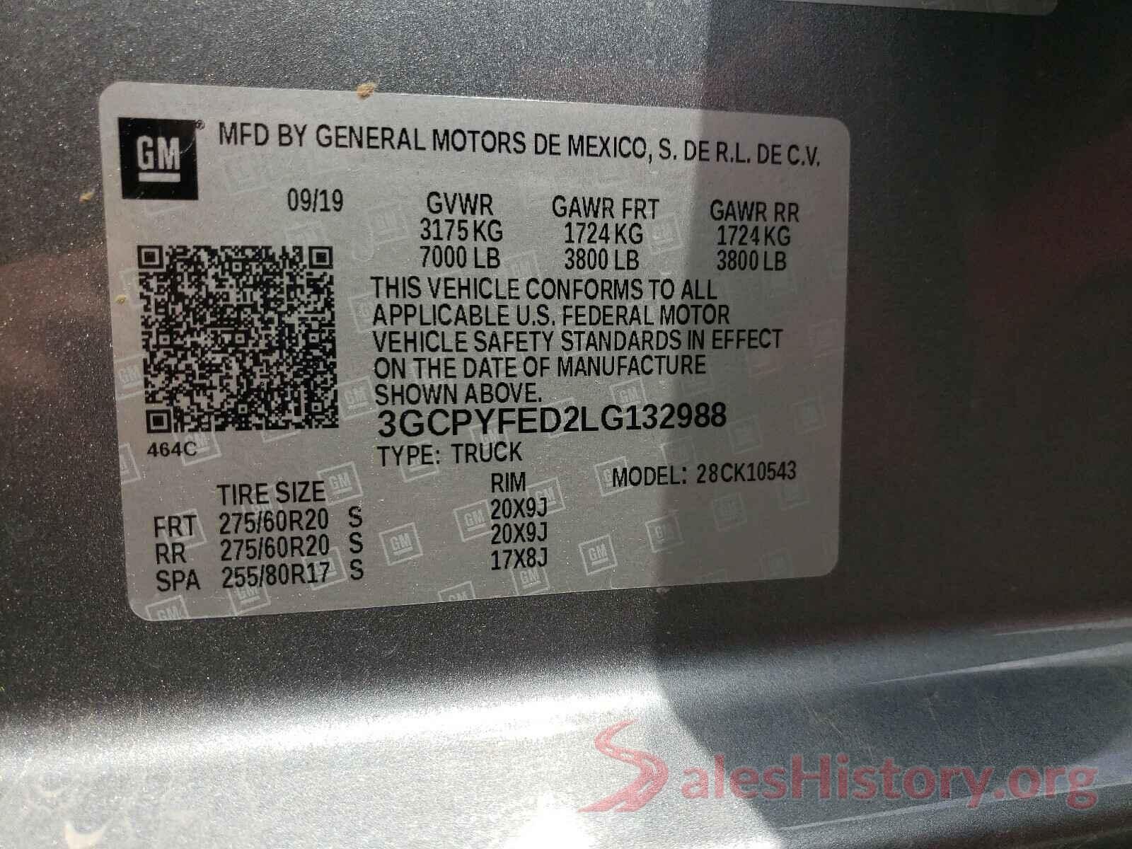 3GCPYFED2LG132988 2020 CHEVROLET SILVERADO