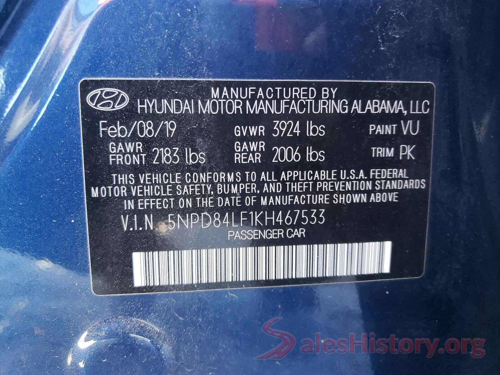 5NPD84LF1KH467533 2019 HYUNDAI ELANTRA