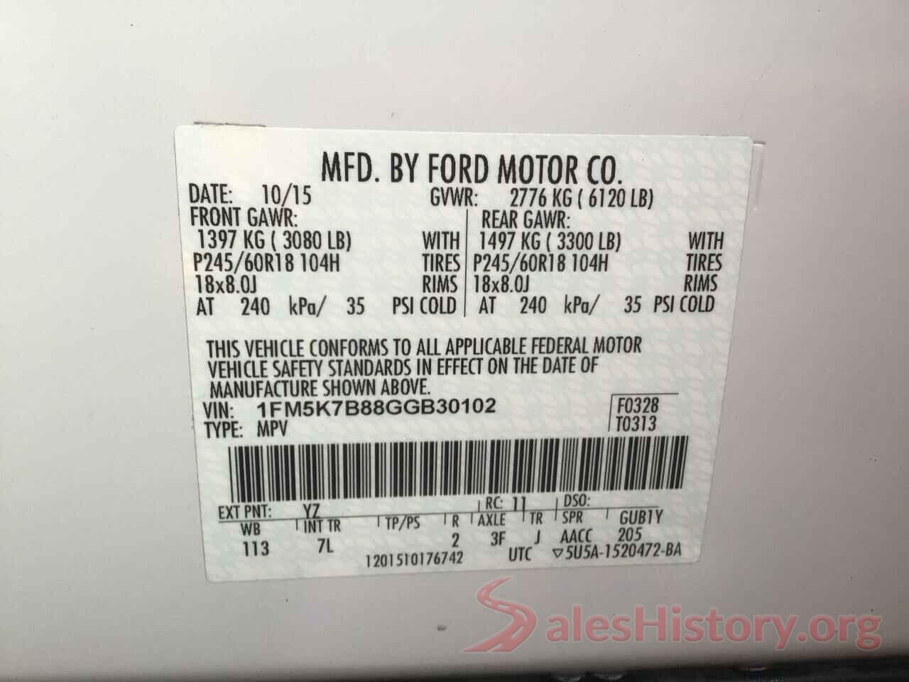 1FM5K7B88GGB30102 2016 FORD EXPLORER