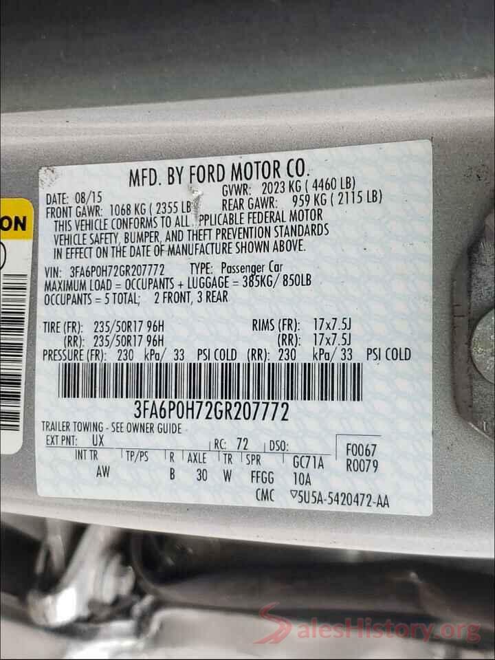 3FA6P0H72GR207772 2016 FORD FUSION