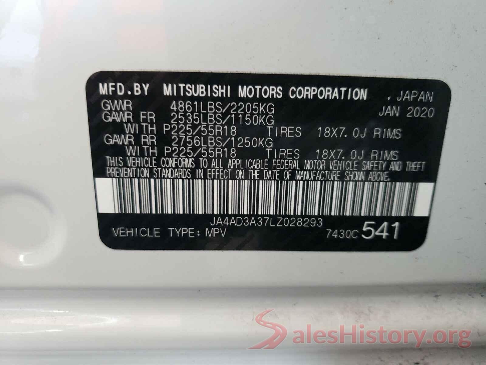 JA4AD3A37LZ028293 2020 MITSUBISHI OUTLANDER