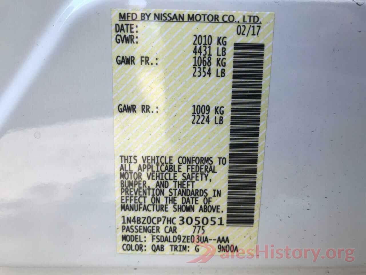 1N4BZ0CP7HC305051 2017 NISSAN LEAF