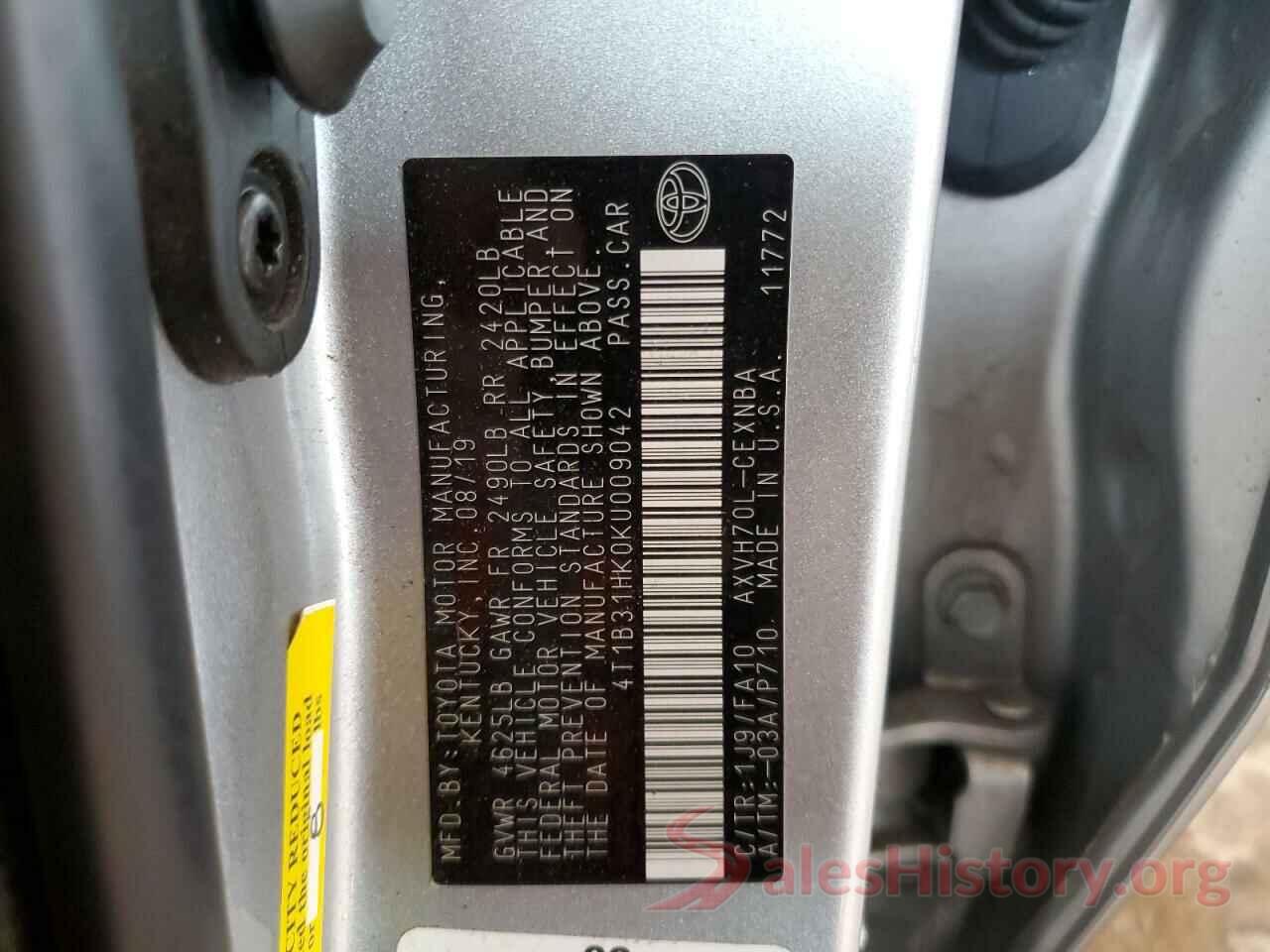 4T1B31HK0KU009042 2019 TOYOTA CAMRY