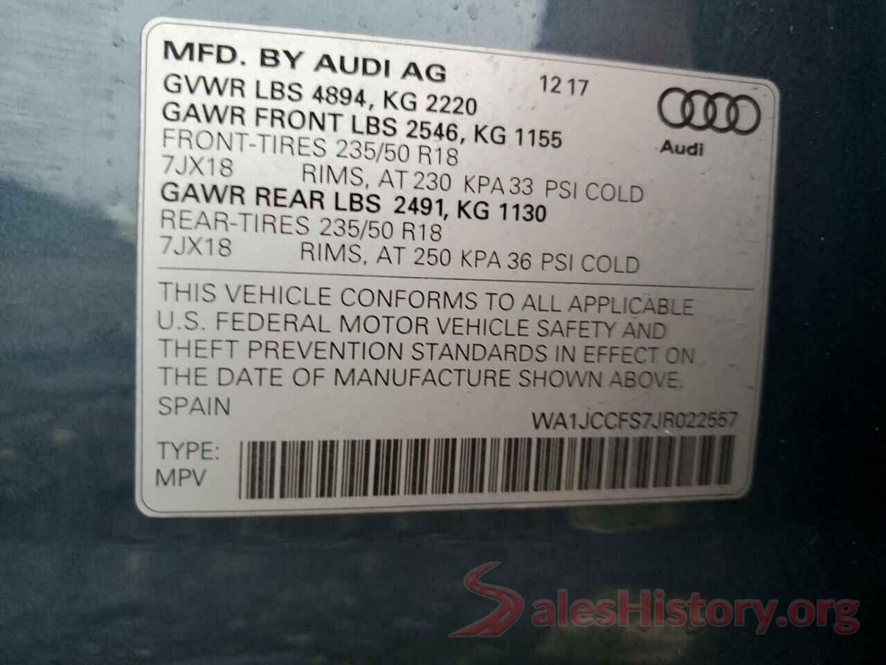 WA1JCCFS7JR022557 2018 AUDI Q3