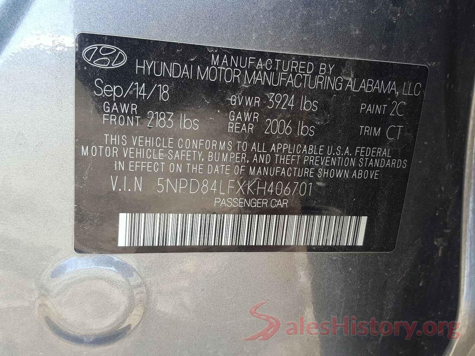 5NPD84LFXKH406701 2019 HYUNDAI ELANTRA