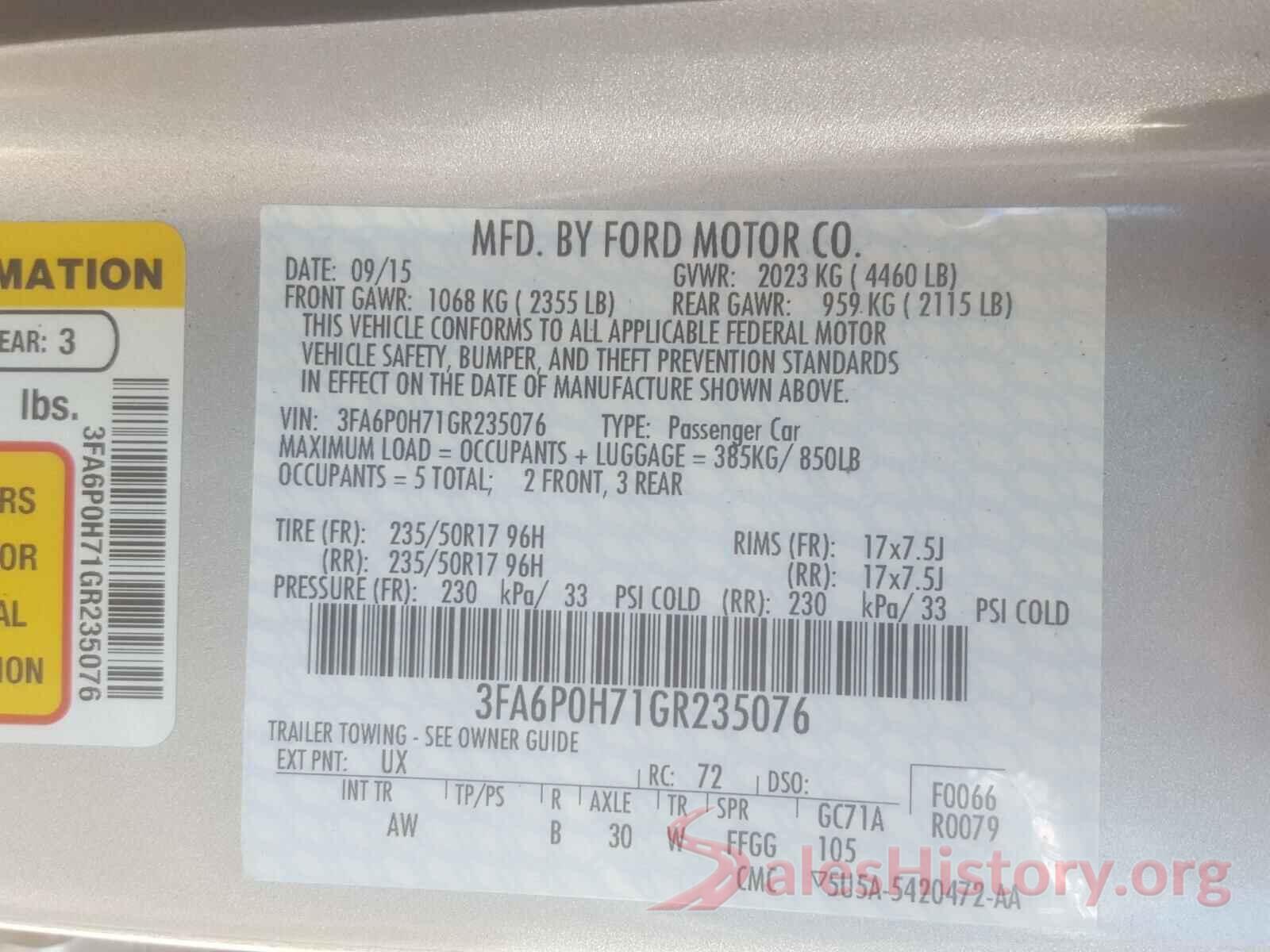 3FA6P0H71GR235076 2016 FORD FUSION