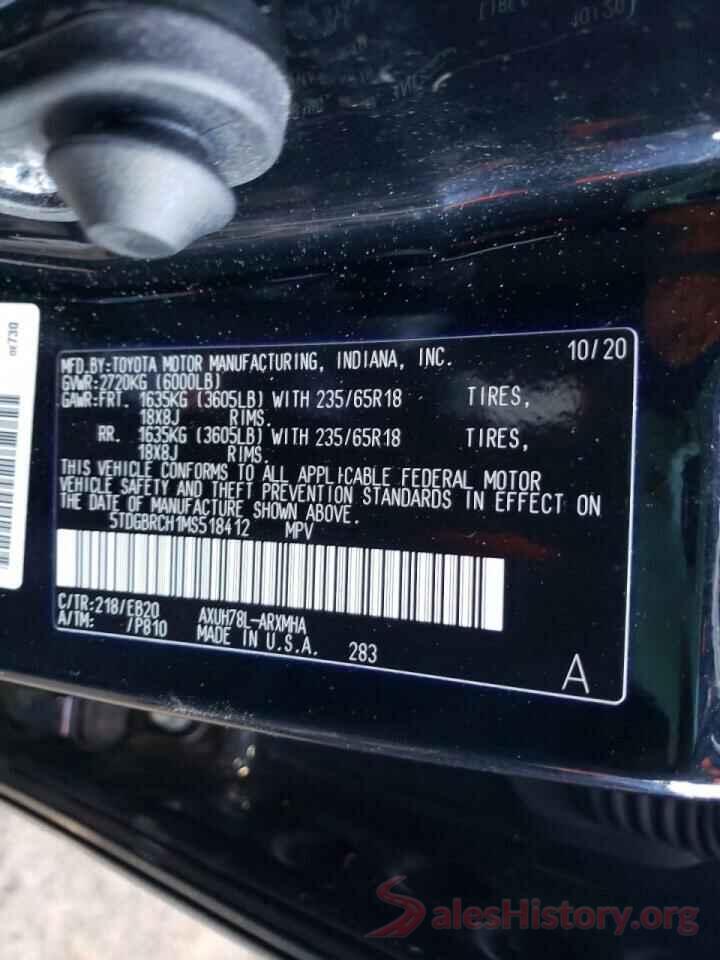 5TDGBRCH1MS518412 2021 TOYOTA HIGHLANDER