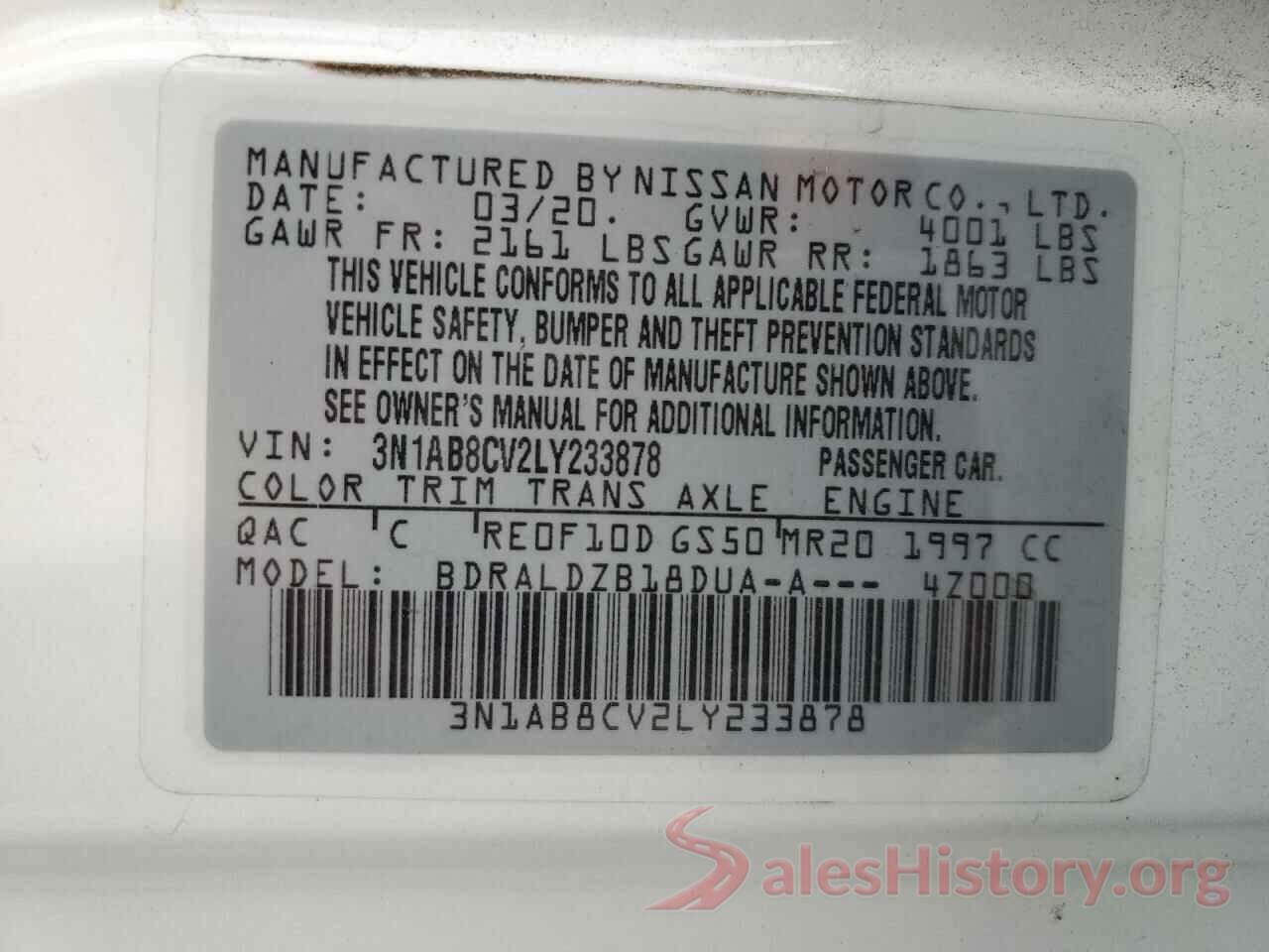 3N1AB8CV2LY233878 2020 NISSAN SENTRA