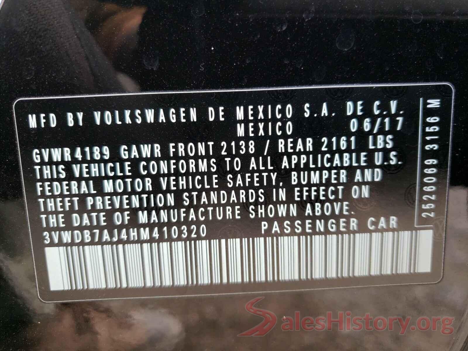 3VWDB7AJ4HM410320 2017 VOLKSWAGEN JETTA