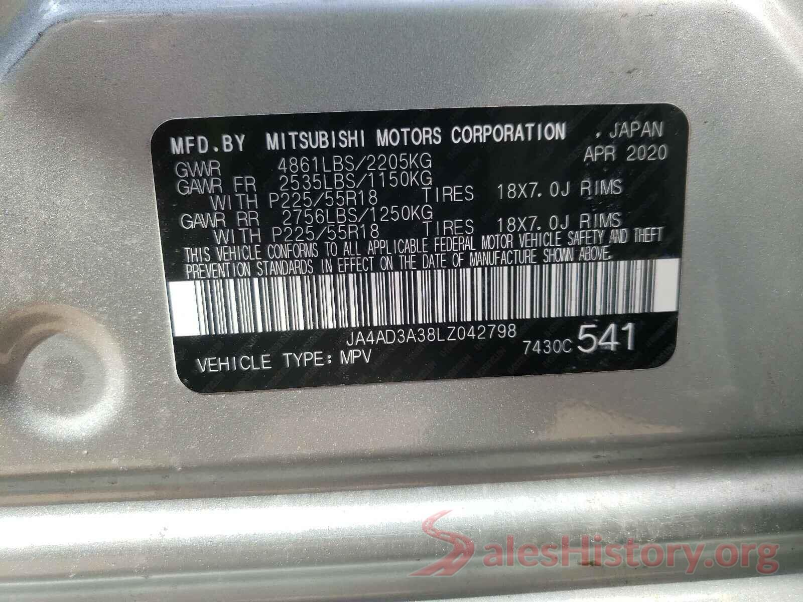 JA4AD3A38LZ042798 2020 MITSUBISHI OUTLANDER