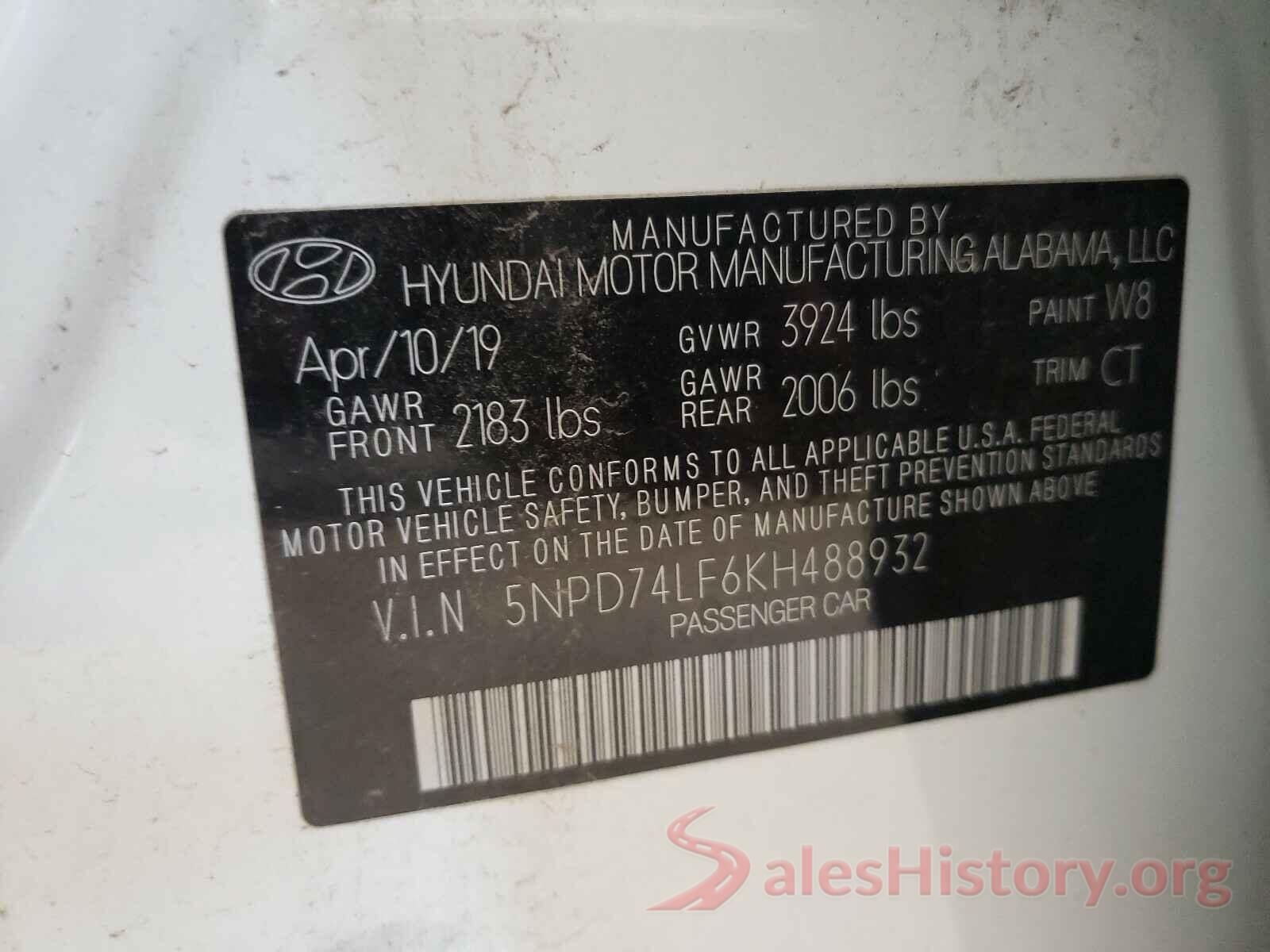 5NPD74LF6KH488932 2019 HYUNDAI ELANTRA