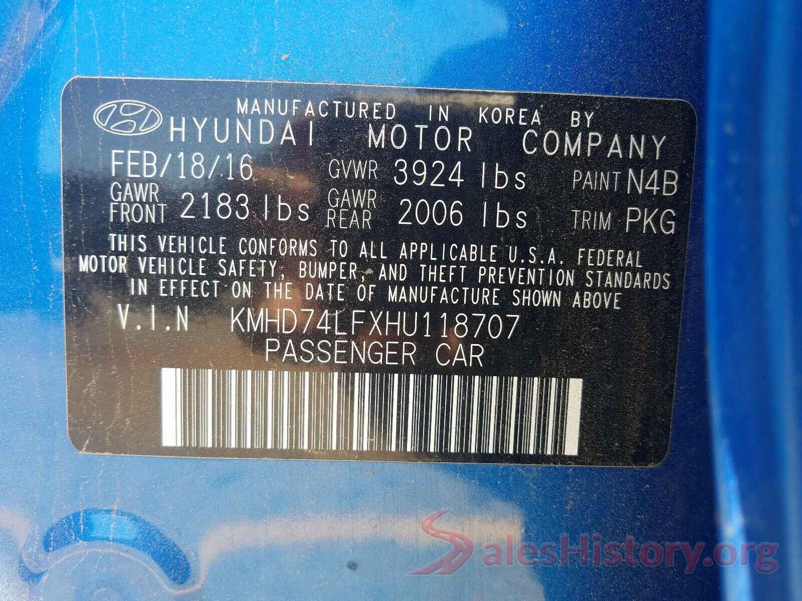 KMHD74LFXHU118707 2017 HYUNDAI ELANTRA