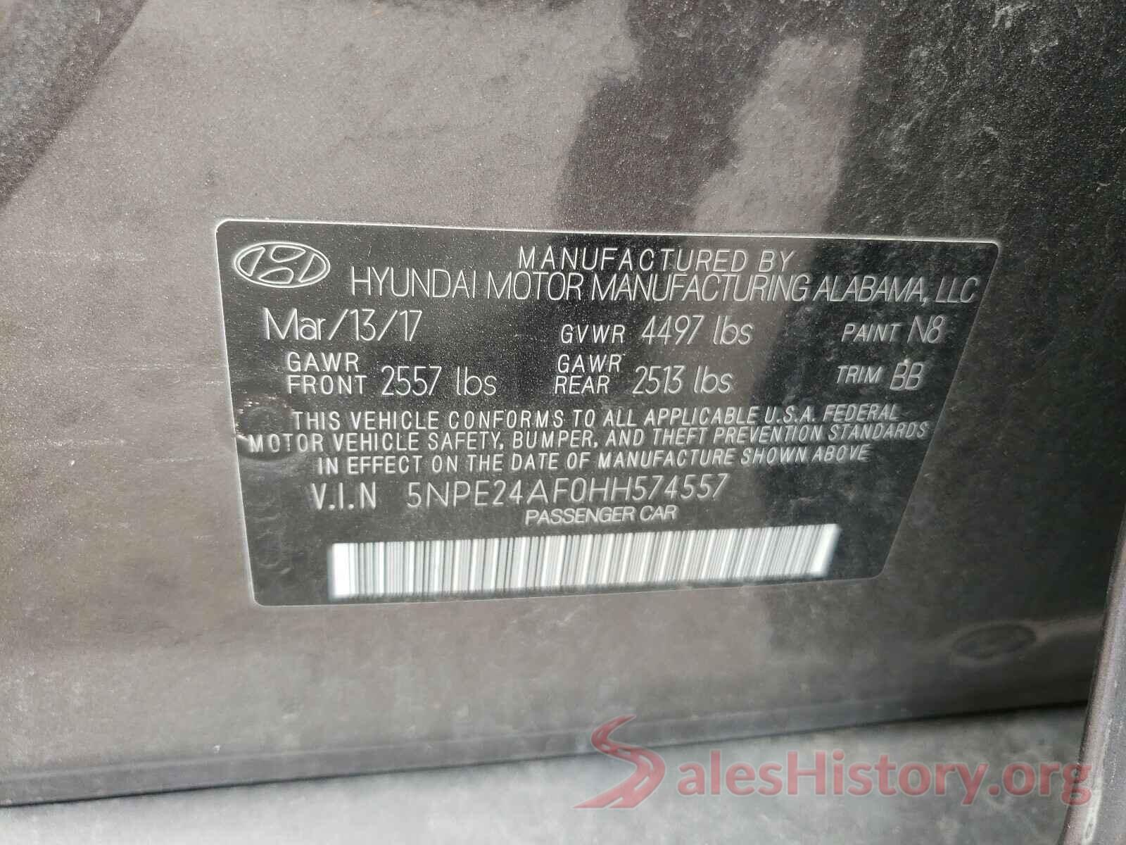 5NPE24AF0HH574557 2017 HYUNDAI SONATA