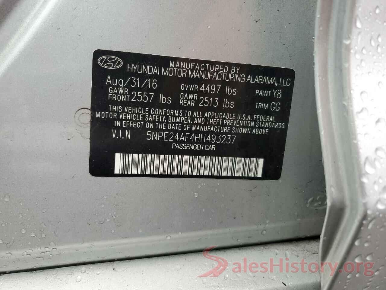 5NPE24AF4HH493237 2017 HYUNDAI SONATA