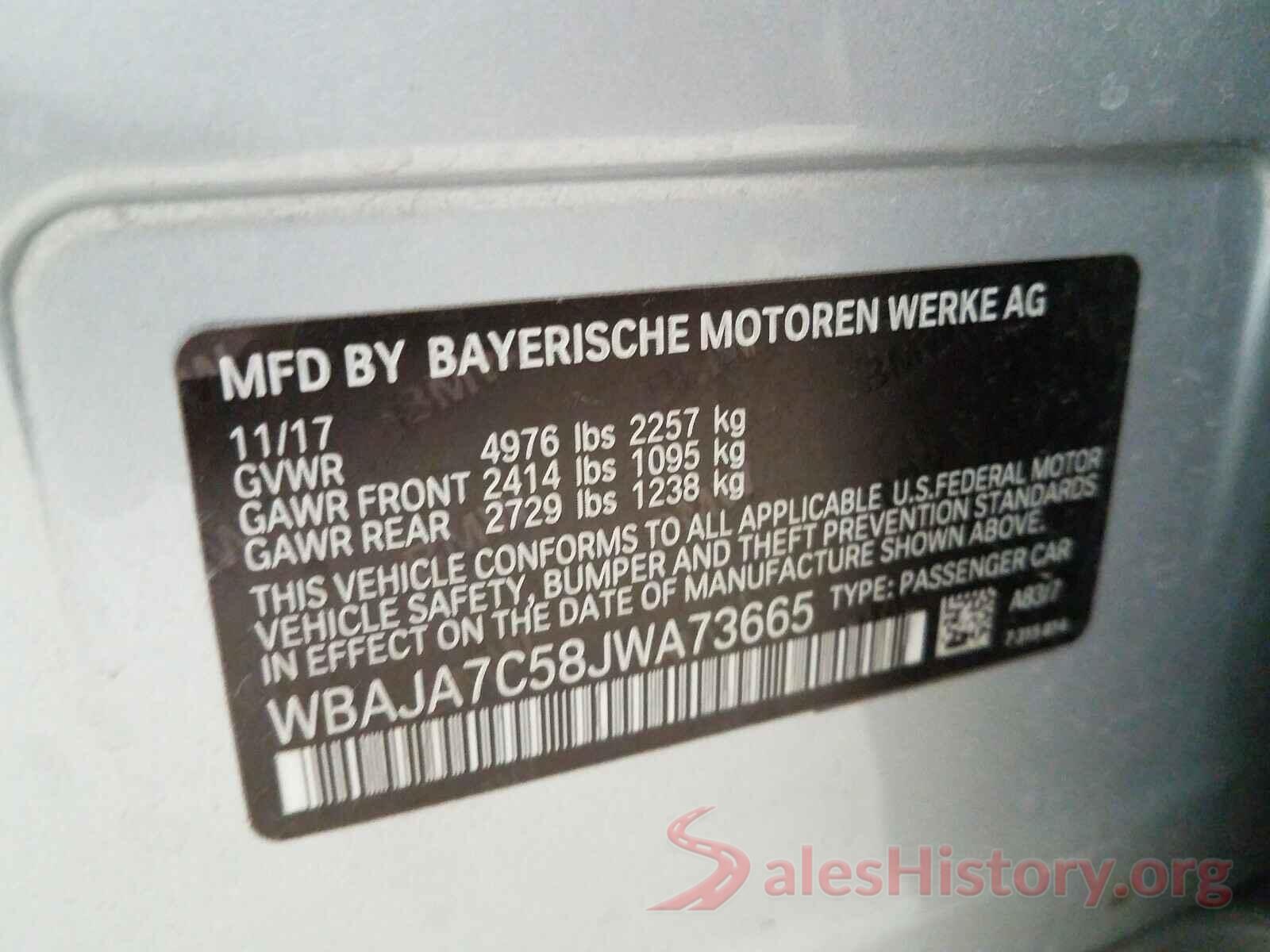 WBAJA7C58JWA73665 2018 BMW 5 SERIES