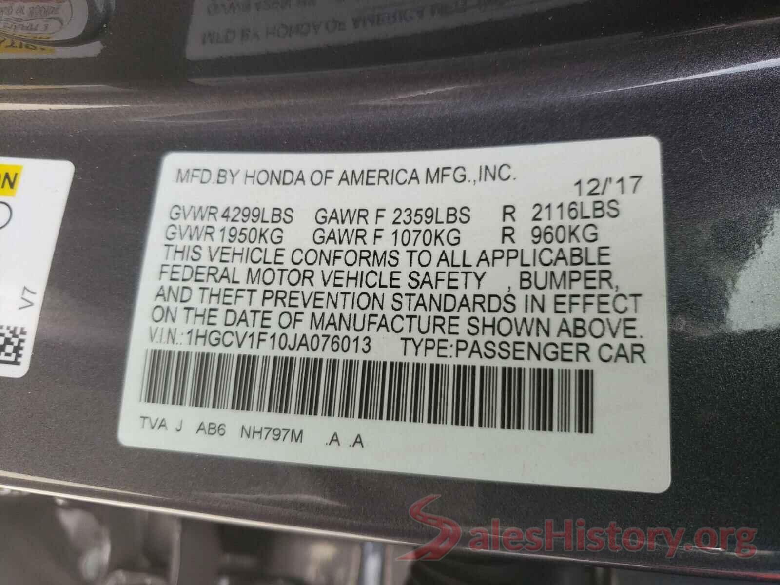 1HGCV1F10JA076013 2018 HONDA ACCORD