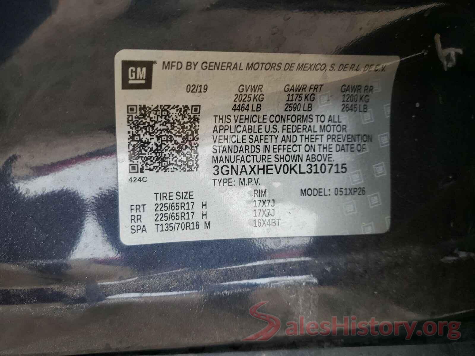 3GNAXHEV0KL310715 2019 CHEVROLET EQUINOX