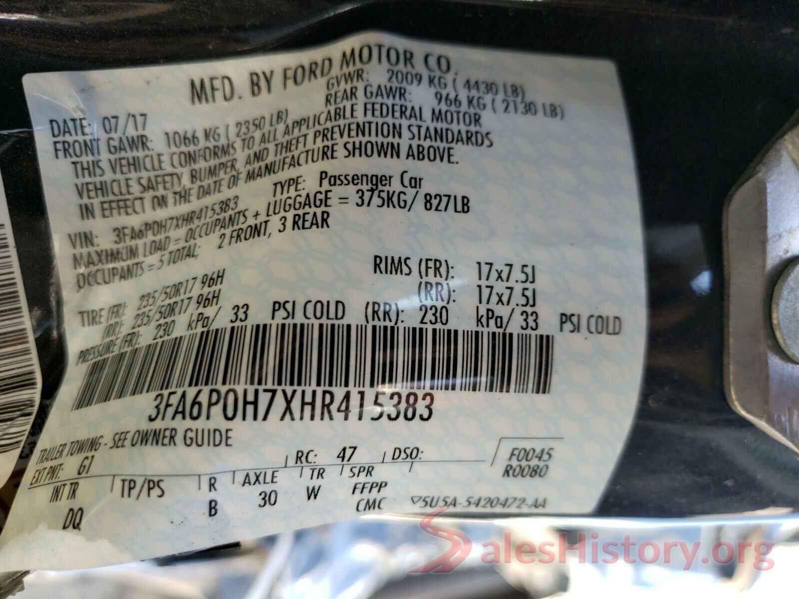 3FA6P0H7XHR415383 2017 FORD FUSION