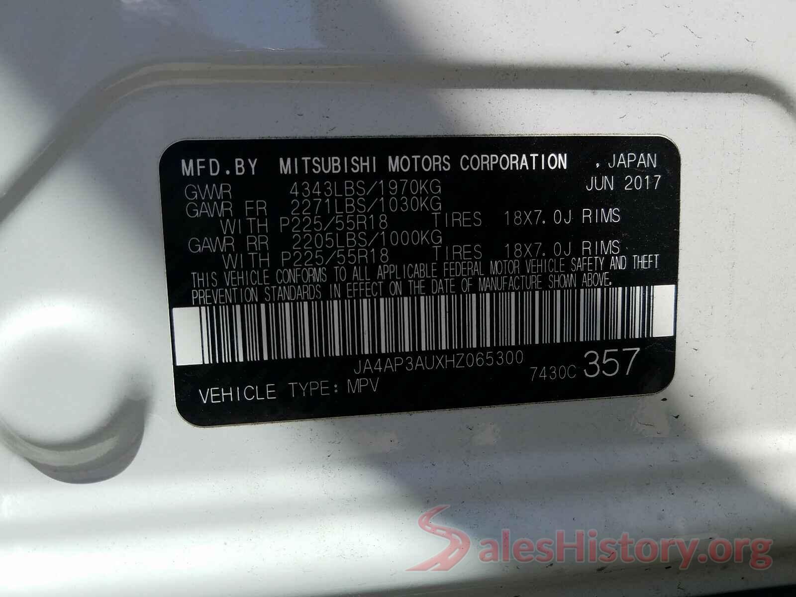 JA4AP3AUXHZ065300 2017 MITSUBISHI OUTLANDER