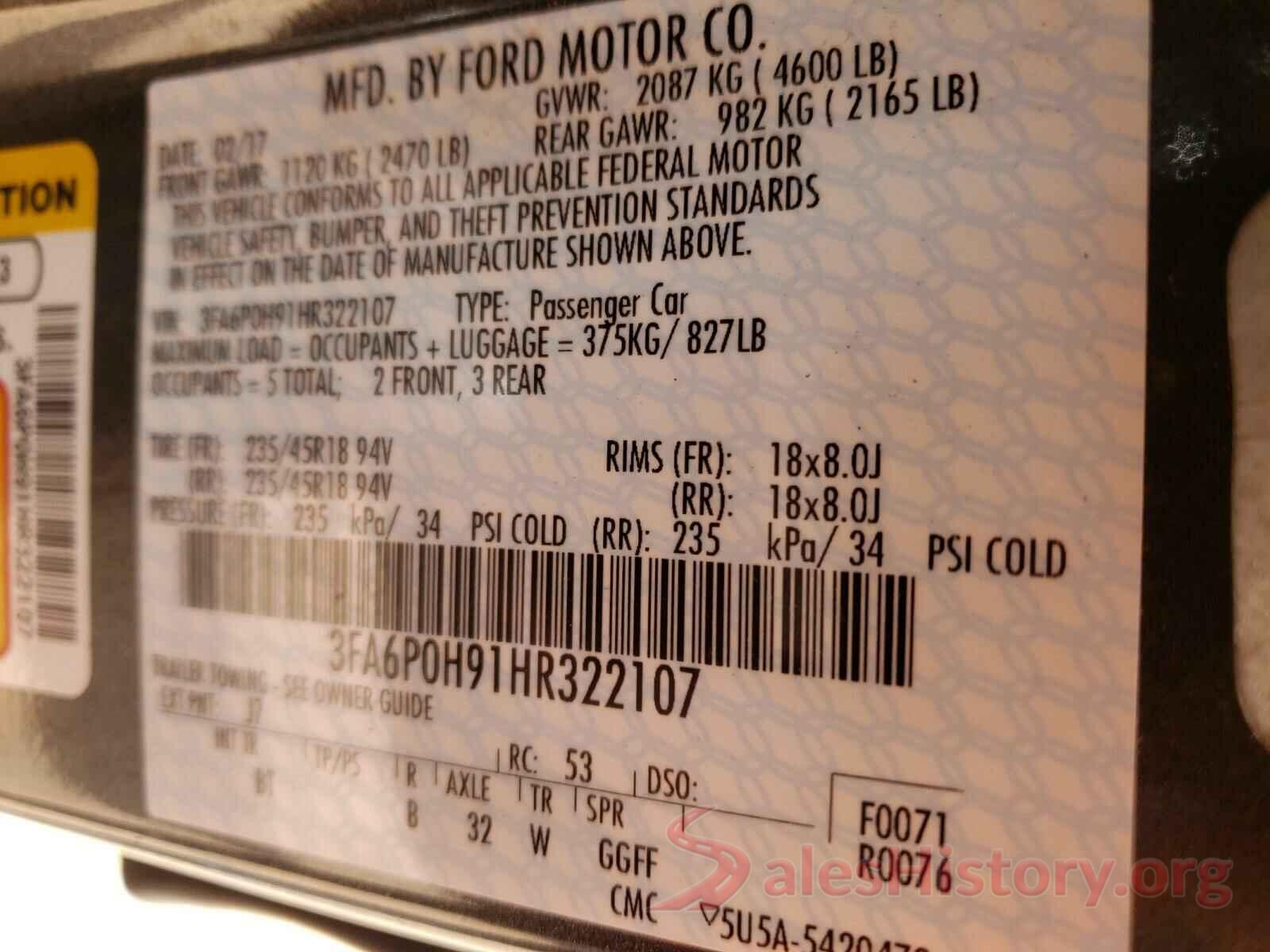 3FA6P0H91HR322107 2017 FORD FUSION