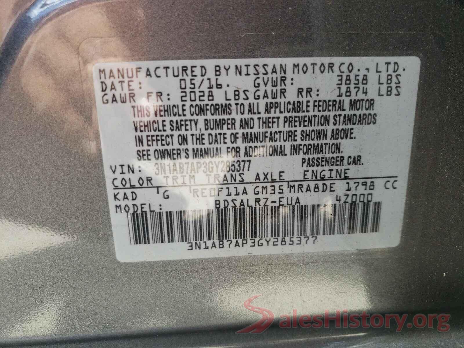 3N1AB7AP3GY285377 2016 NISSAN SENTRA