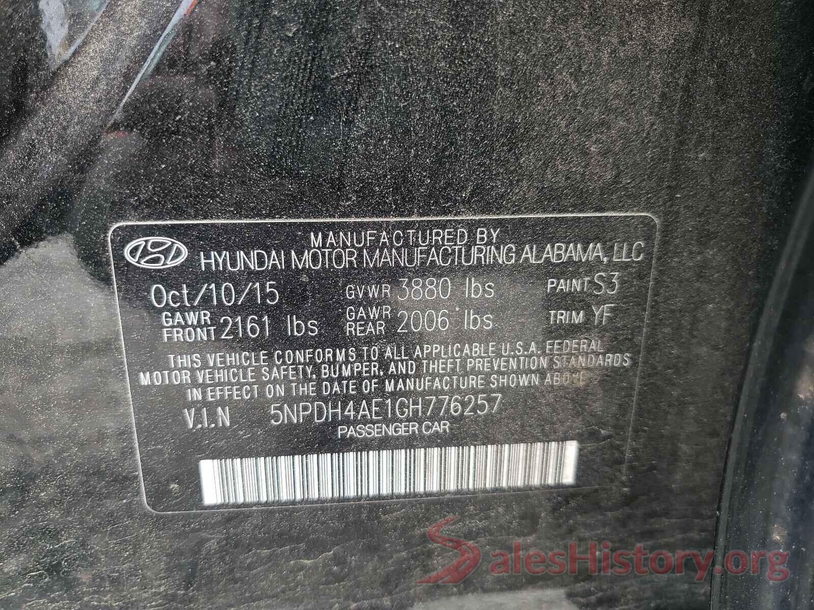 5NPDH4AE1GH776257 2016 HYUNDAI ELANTRA