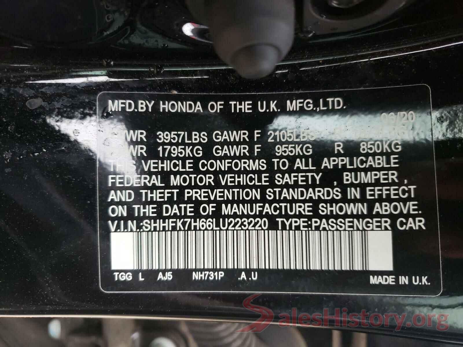 SHHFK7H66LU223220 2020 HONDA CIVIC