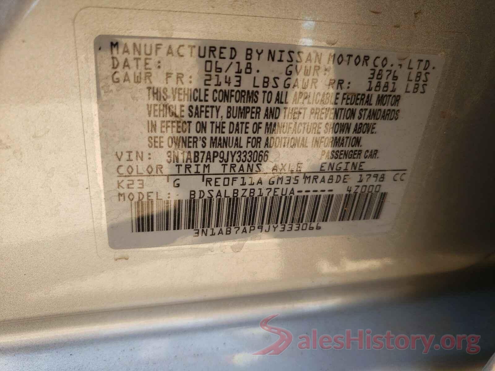 3N1AB7AP9JY333066 2018 NISSAN SENTRA