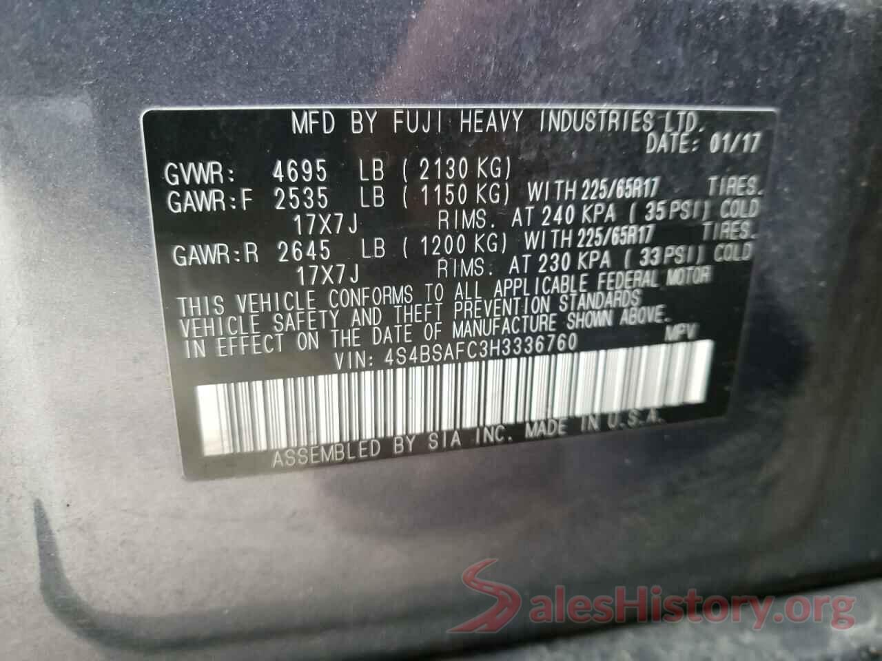 4S4BSAFC3H3336760 2017 SUBARU OUTBACK