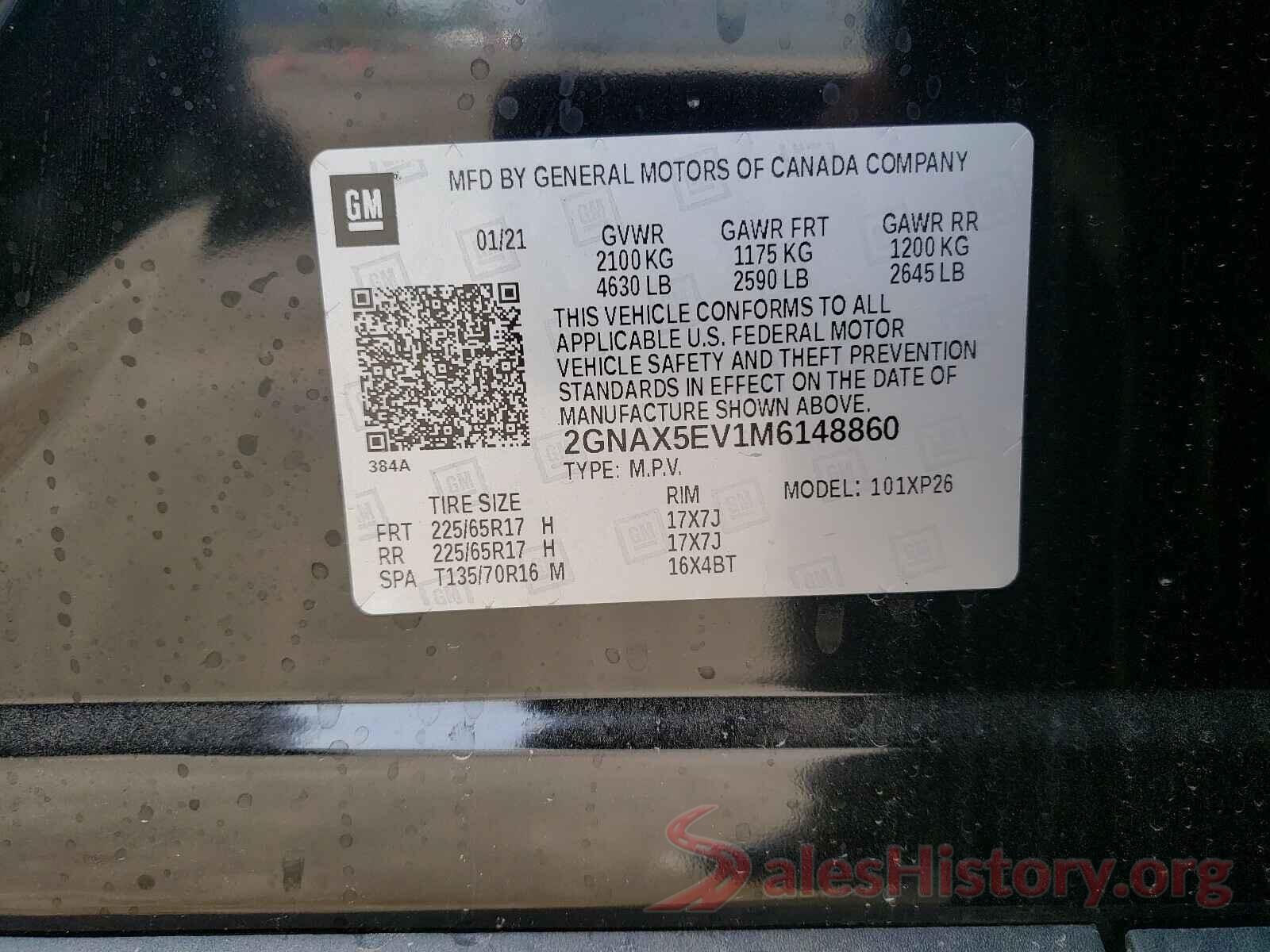 2GNAX5EV1M6148860 2021 CHEVROLET EQUINOX