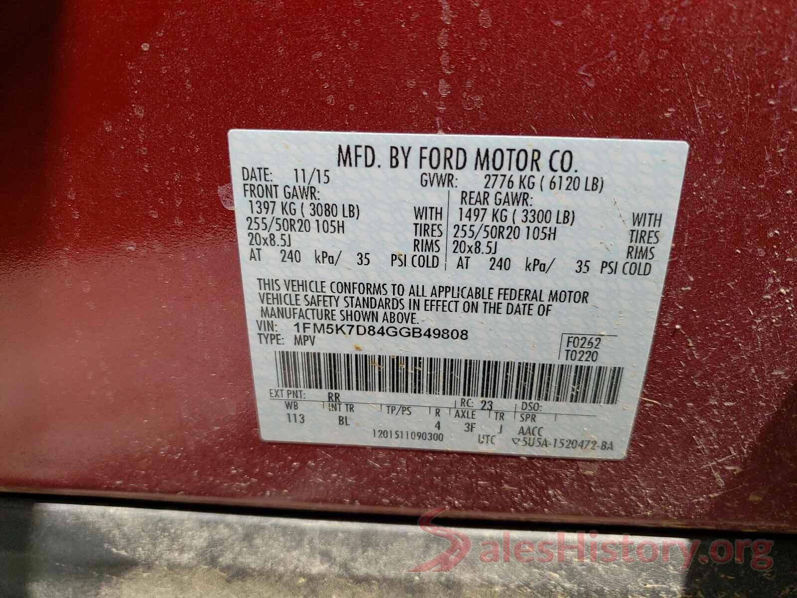 1FM5K7D84GGB49808 2016 FORD EXPLORER