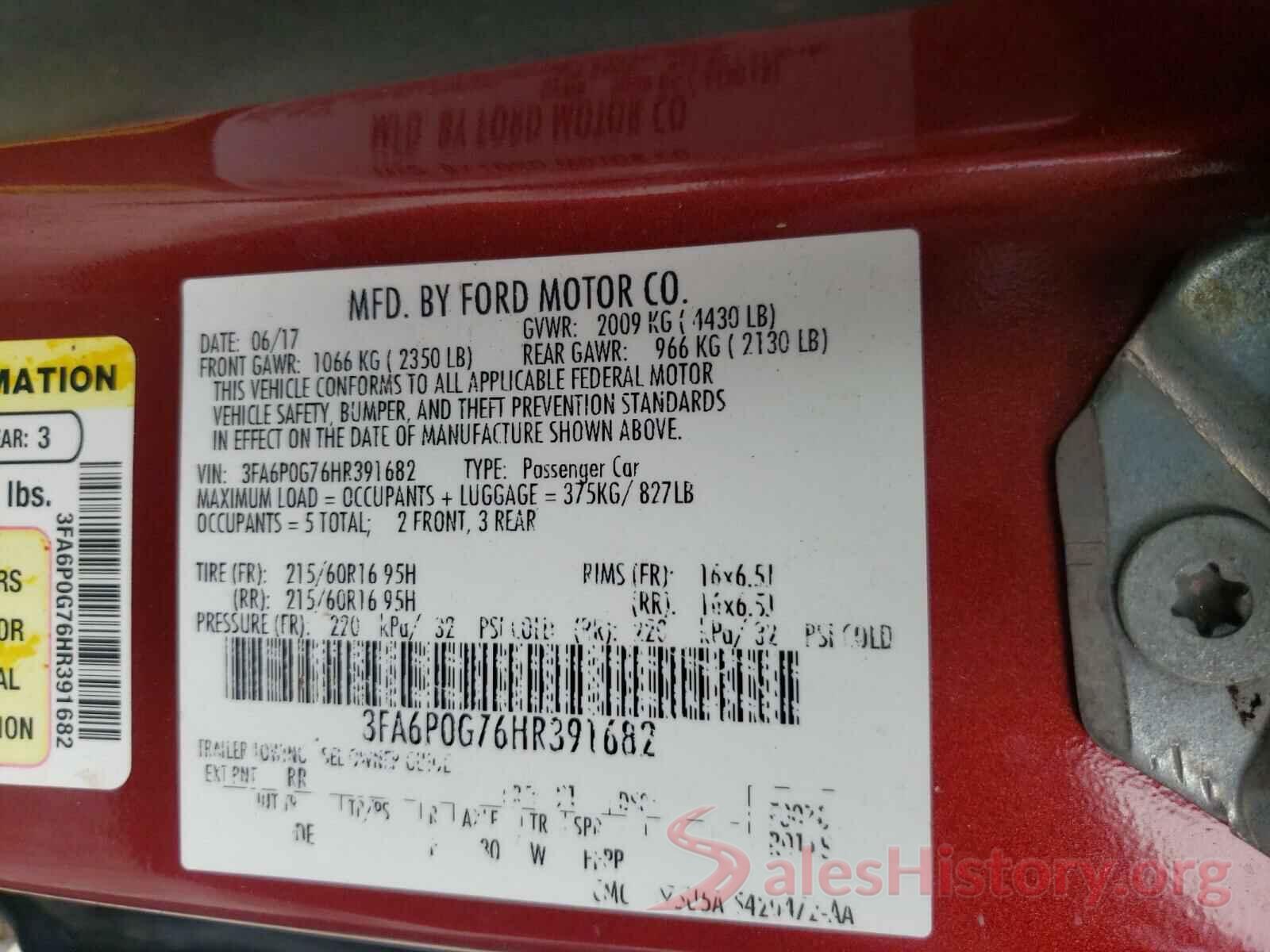 3FA6P0G76HR391682 2017 FORD FUSION