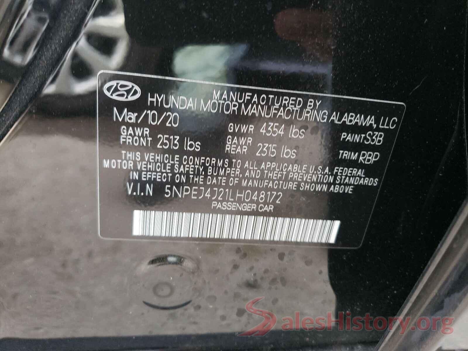 5NPEJ4J21LH048172 2020 HYUNDAI SONATA