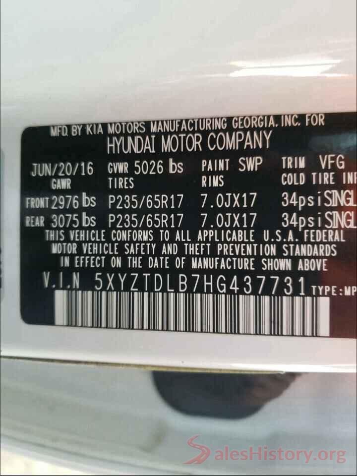 5XYZTDLB7HG437731 2017 HYUNDAI SANTA FE